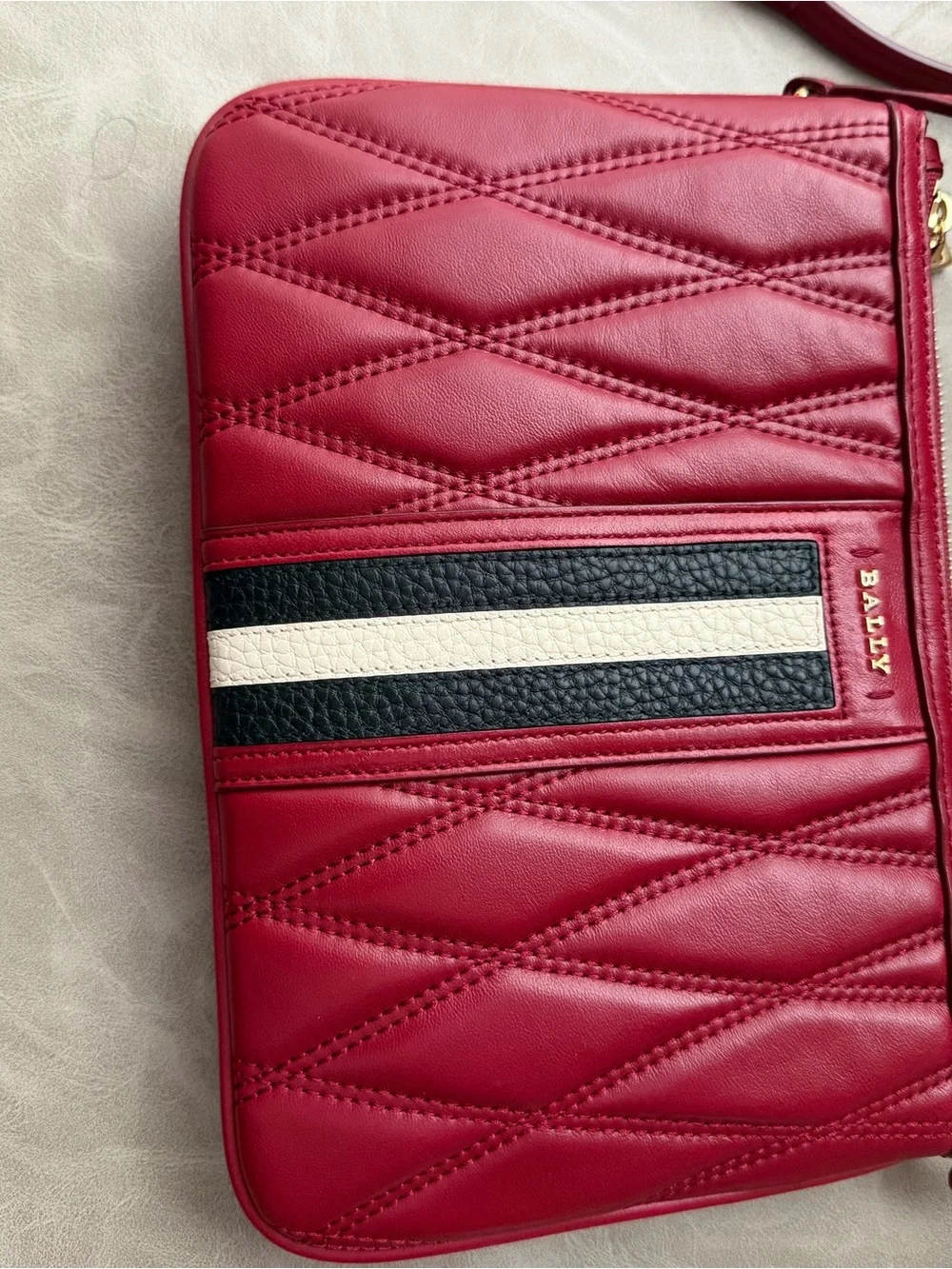 Bally Drice Burgundy Quilted Leather Crossbody with Signature Stripe